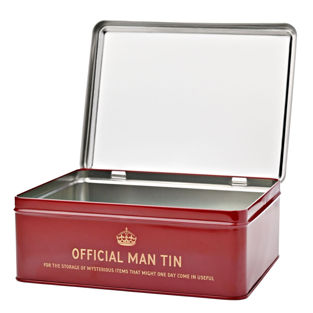 Official Man Tin Metal Storage Box with Hinged Lid - Red