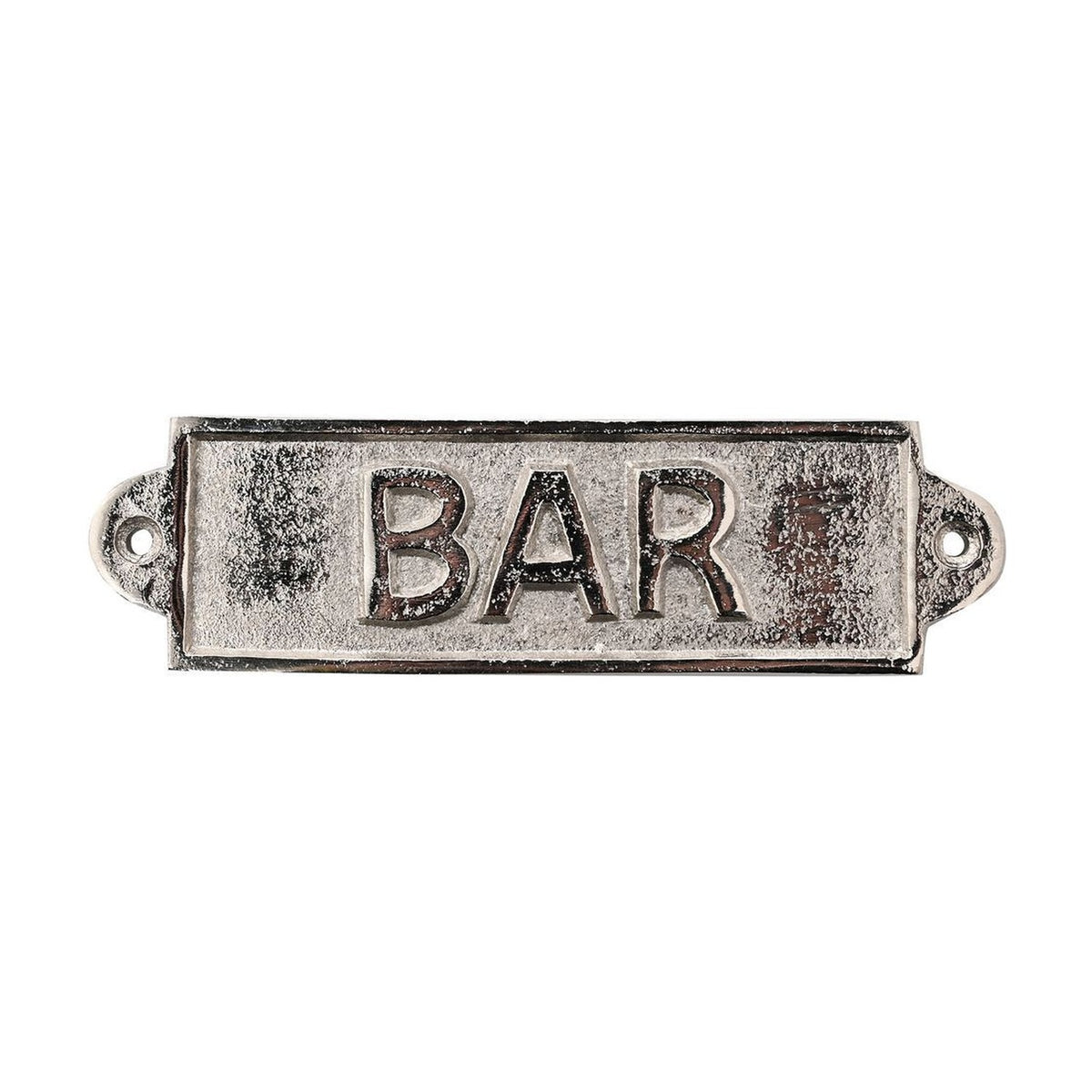 Bar Rectangular Metal Sign Plaque with Fixing Holes - Silver
