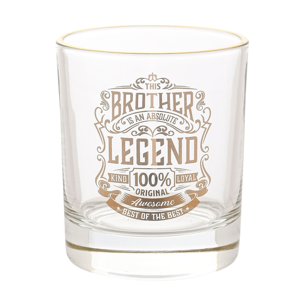 Brother Legend Glass Tumbler with Gold Print and Rim - Clear