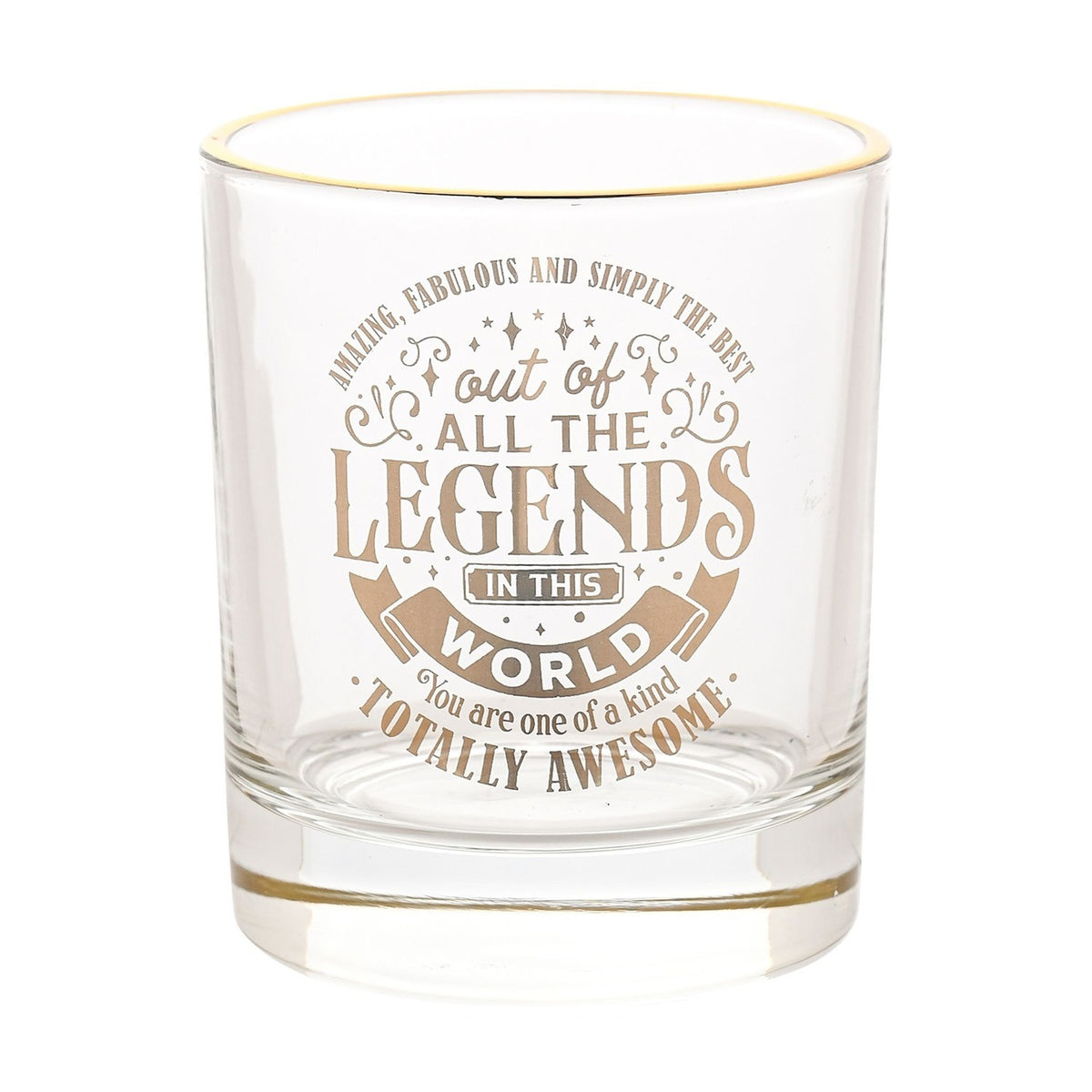 Amazing Legend Printed Glass Tumbler with Gold Rim - Clear