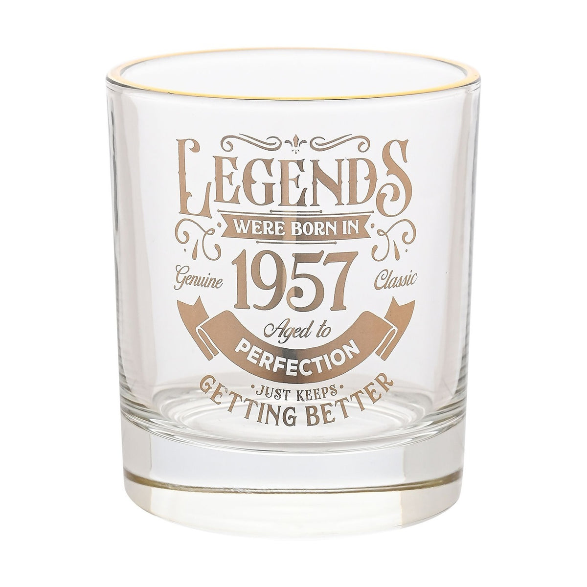 Legends 1957 Birthday Glass Tumbler with Gold Rim - Clear