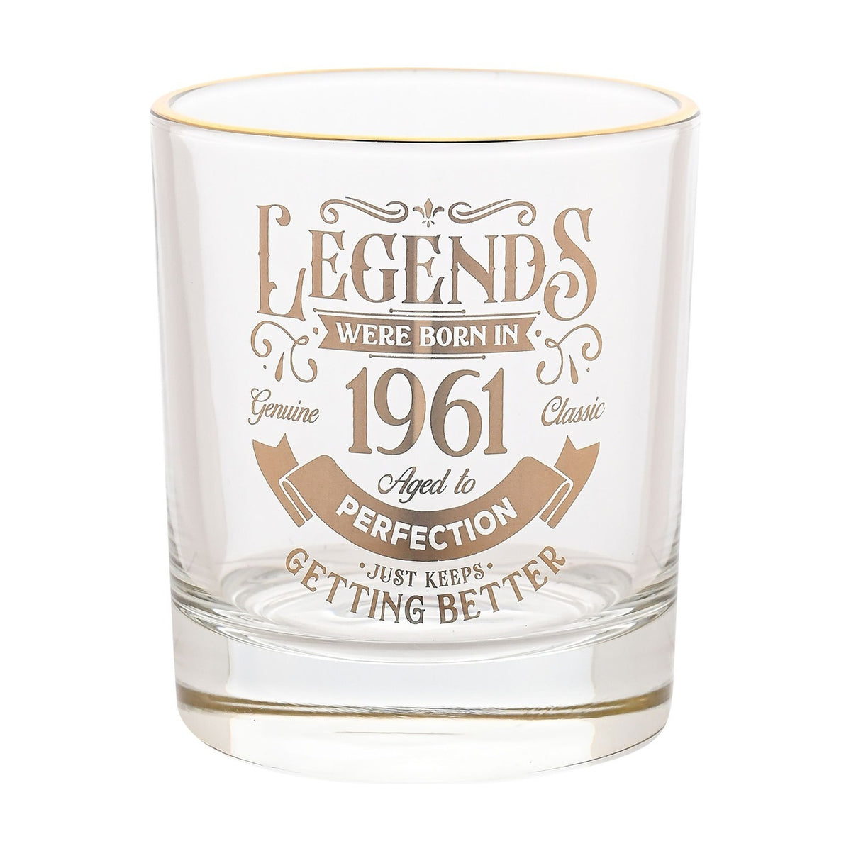 Legends 1961 Glass Tumbler with Gold Print and Rim - Clear