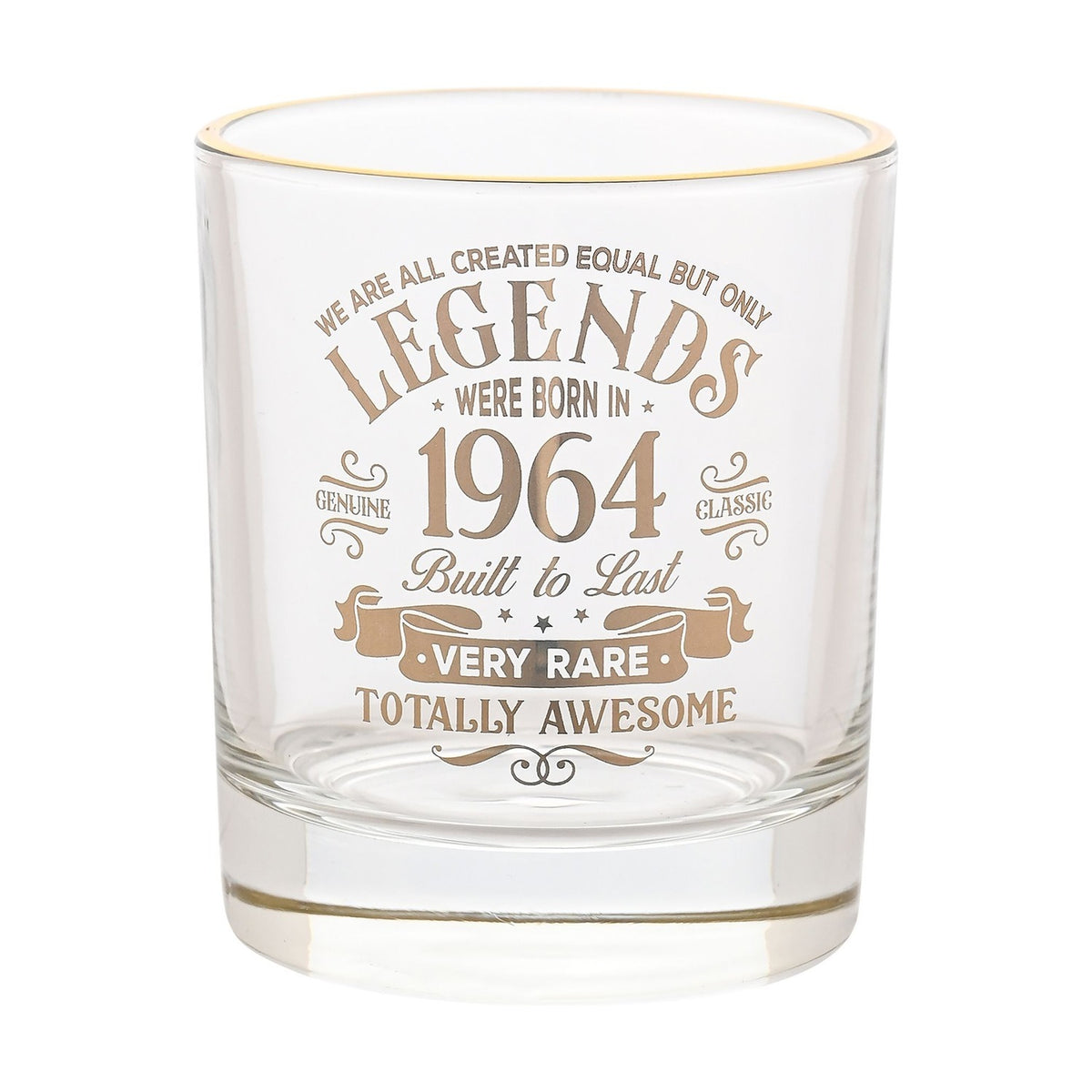 1964 Legend Birthday Glass Tumbler with Gold Rim - Clear