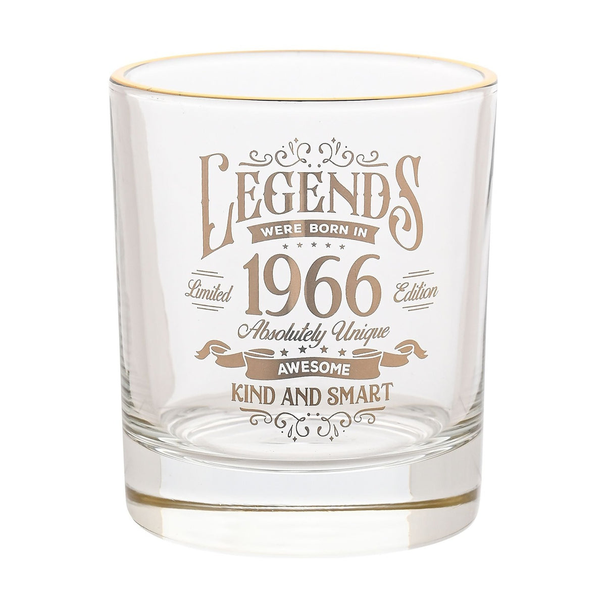 Legends Were Born in 1966 Gold Rim Glass Tumbler - Clear
