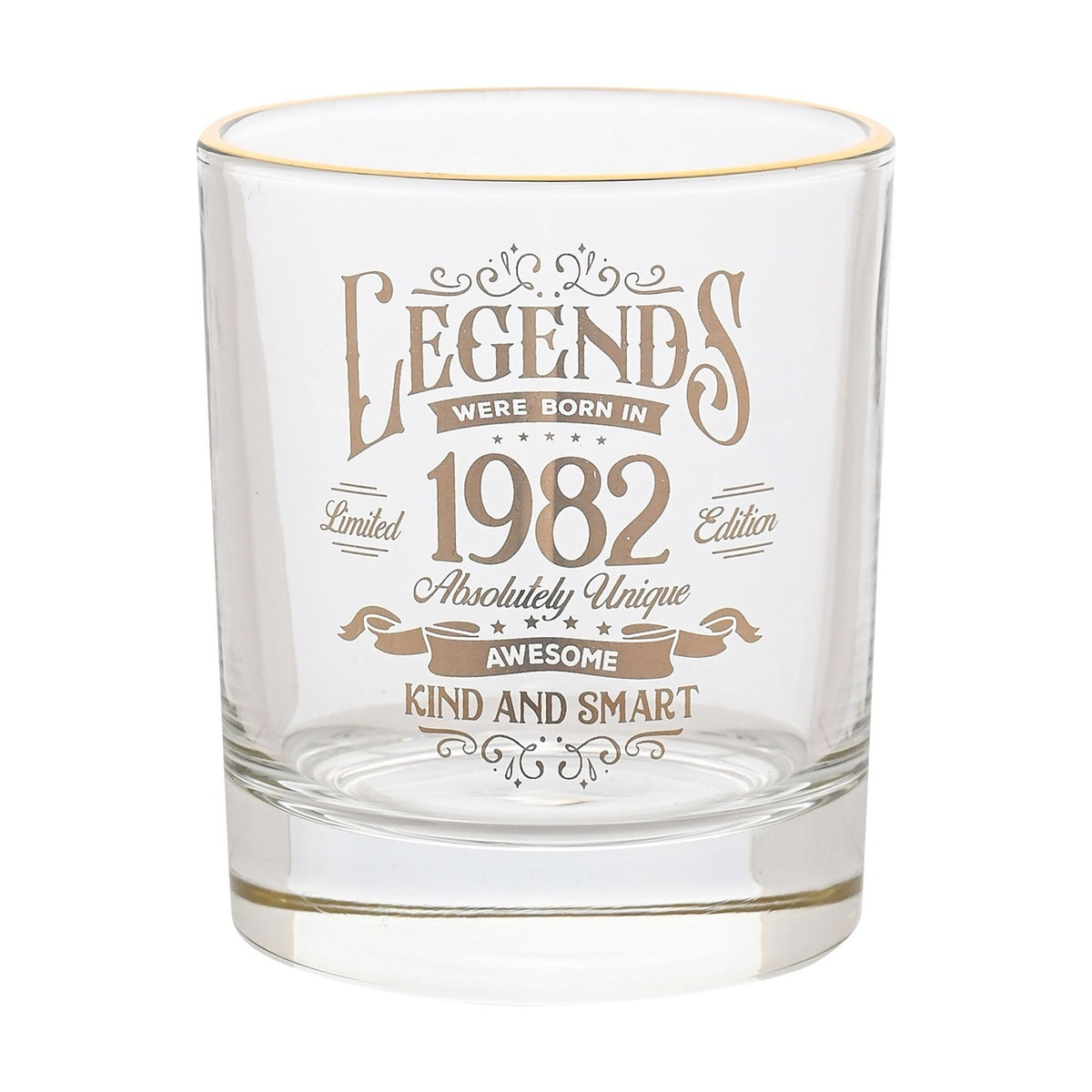 Legends Were Born in 1982 Gold Rim Glass Tumbler - Clear