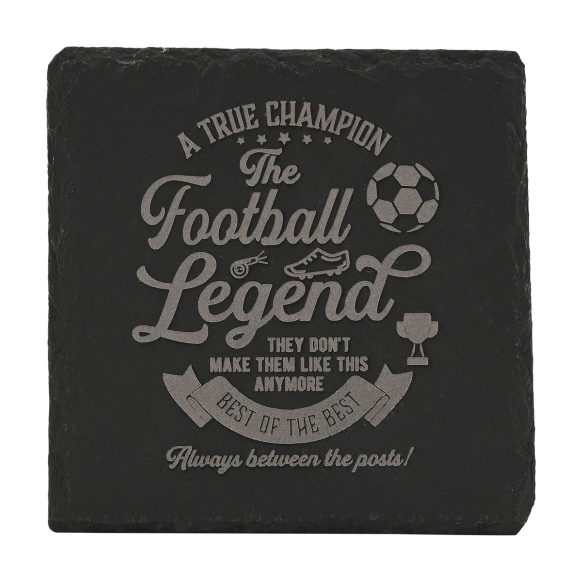 The Football Legend Engraved Square Slate Coaster - Black