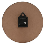 Rear view of the Civil Defence Time Rations round wall clock in brown, showing the black quartz movement, hanging bracket, and blank MDF backing.
