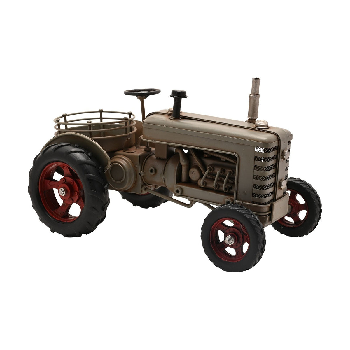 Tractor Metal Wine Bottle Holder with Red Wheel Hubs - Grey