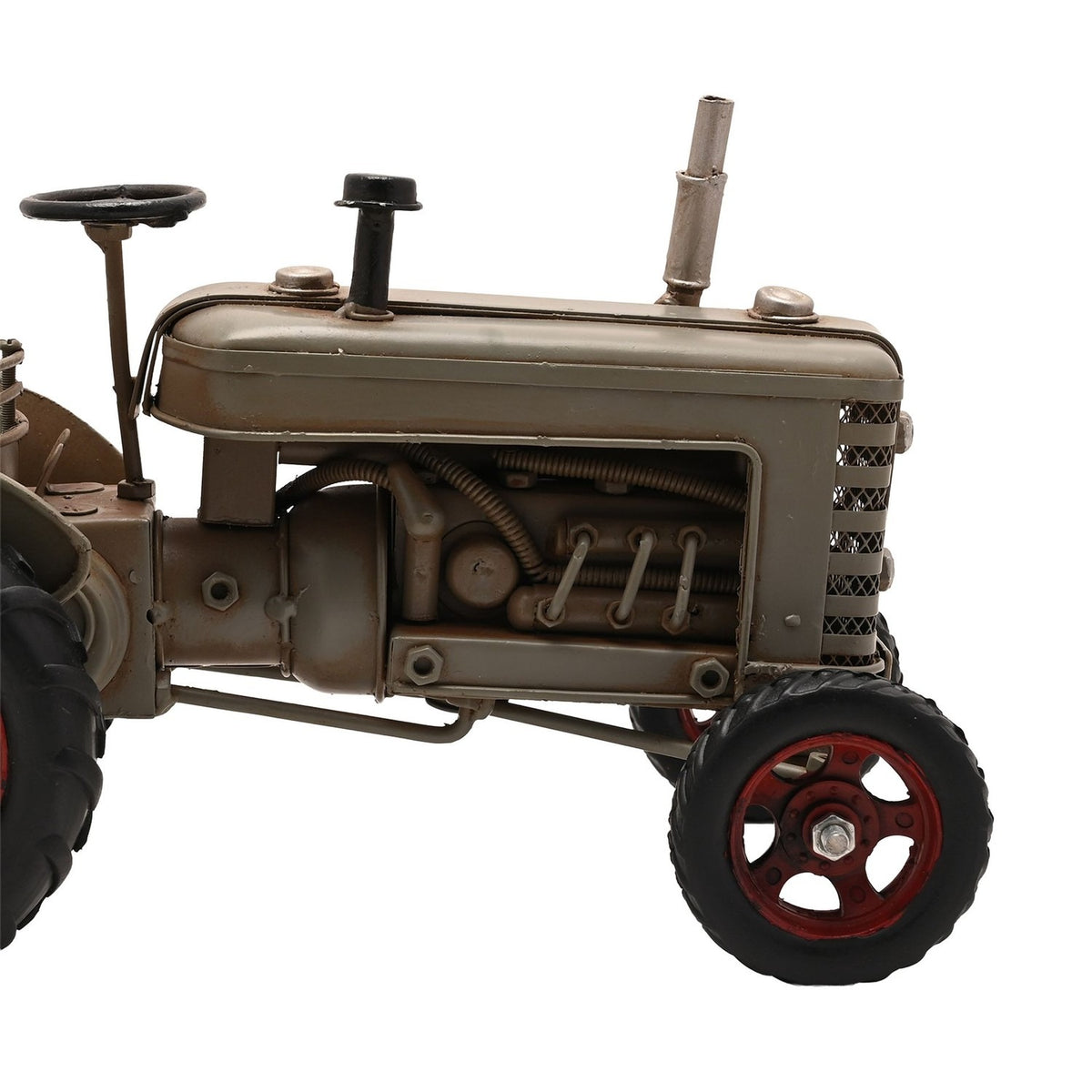 Tractor Metal Wine Bottle Holder with Red Wheel Hubs - Grey