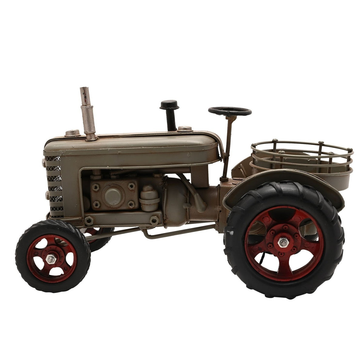 Tractor Metal Wine Bottle Holder with Red Wheel Hubs - Grey