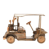 Golf Buggy Metal Figurine with Canopy and Clubs - Bronze