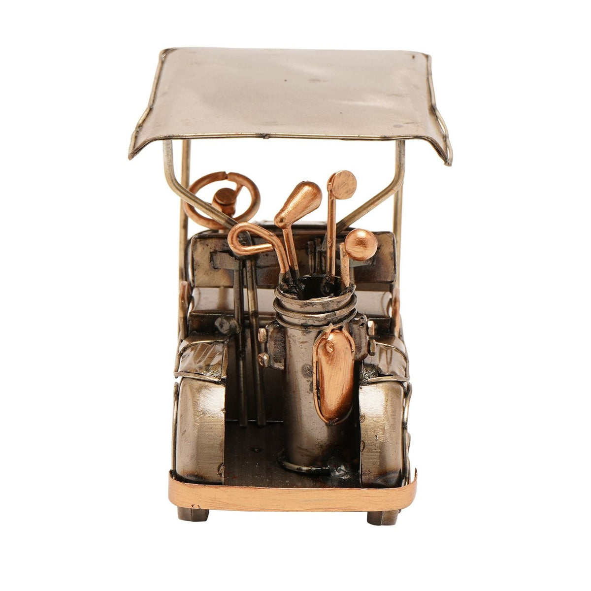 Golf Buggy Metal Figurine with Canopy and Clubs - Bronze
