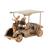 Golf Buggy Metal Figurine with Canopy and Clubs - Bronze