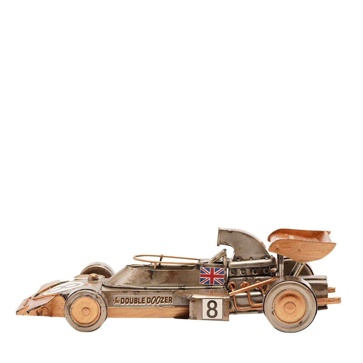 Union Jack No 8 Racing Car Metal Ornament Figurine - Bronze
