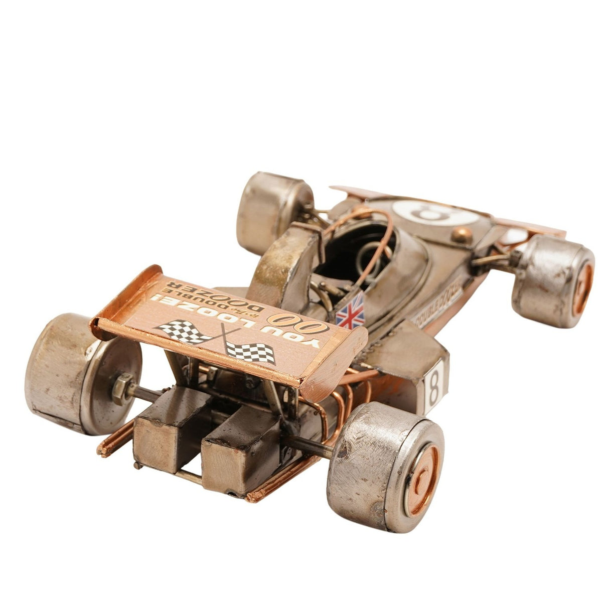 Union Jack No 8 Racing Car Metal Ornament Figurine - Bronze