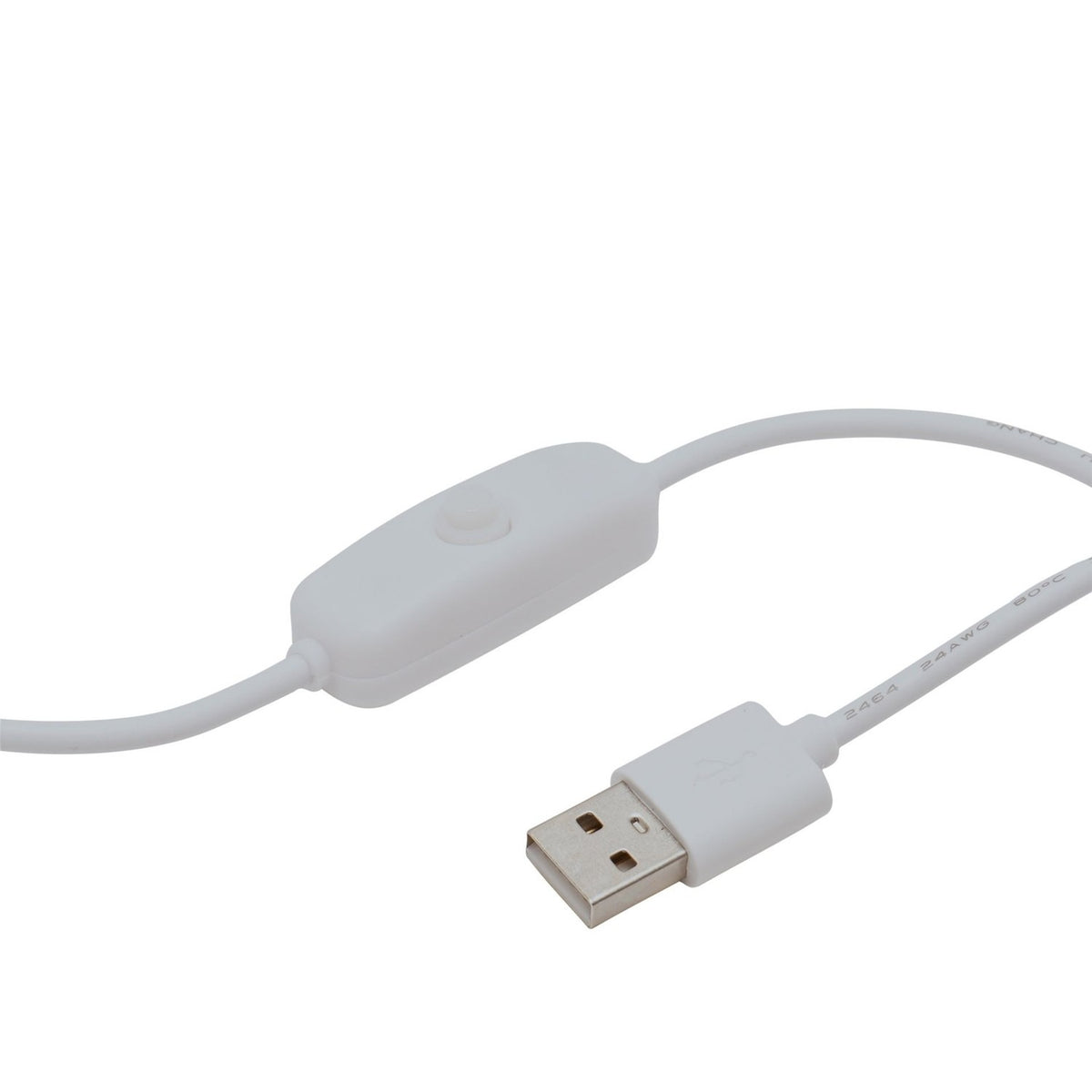 White USB power cable with inline on/off switch for the Steam Train Table Lamp, showing the USB-A connector and cord detail on a plain background.