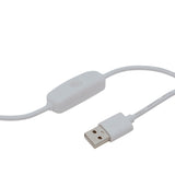 White USB power cable with inline on/off switch for the Steam Train Table Lamp, showing the USB-A connector and cord detail on a plain background.