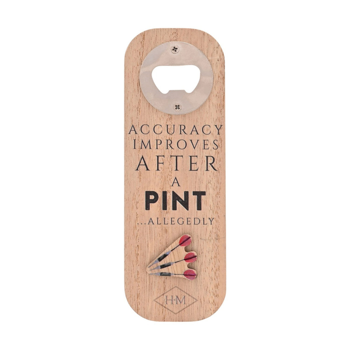 Darts Magnetic Wooden Bottle Opener with Slogan - Natural