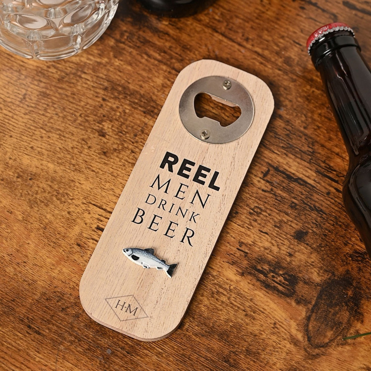 Fishing Beer Slogan Magnetic Wooden Bottle Opener - Natural