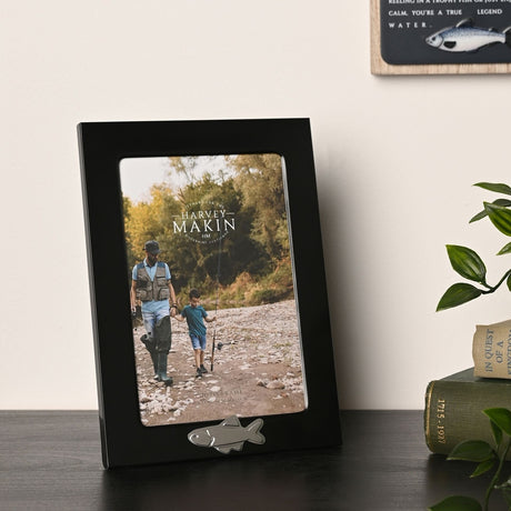 Fishing Matt Metal Photo Frame 6 x 4in - Black & Silver