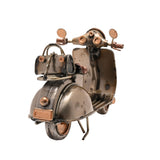 Retro Scooter Metal Ornament Figurine in bronze and copper finish, with handlebar mirrors, round headlamp, front luggage box and kickstand, on a plain white background.