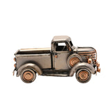 Vintage Pickup Truck Metal Ornament Figurine in silver with copper-tone grille, headlamps and hubcaps, featuring a rounded cab and open bed, shown on a plain white background.