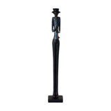 Hill Interiors Standing Trumpeter Figurine in resin, elongated musician with top hat, blue jacket and slim black trousers on a square base.