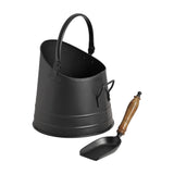 Black Coal Bucket with Teak Handle Shovel – Black