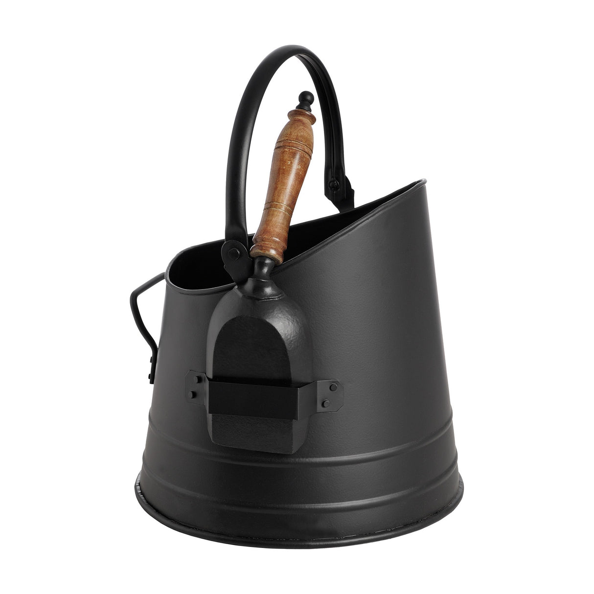 Black Coal Bucket with Teak Handle Shovel – Black