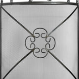 Hill Interiors mesh fireguard in antique pewter effect finish, with metal frame, fine mesh panels and central scrolled medallion detail.