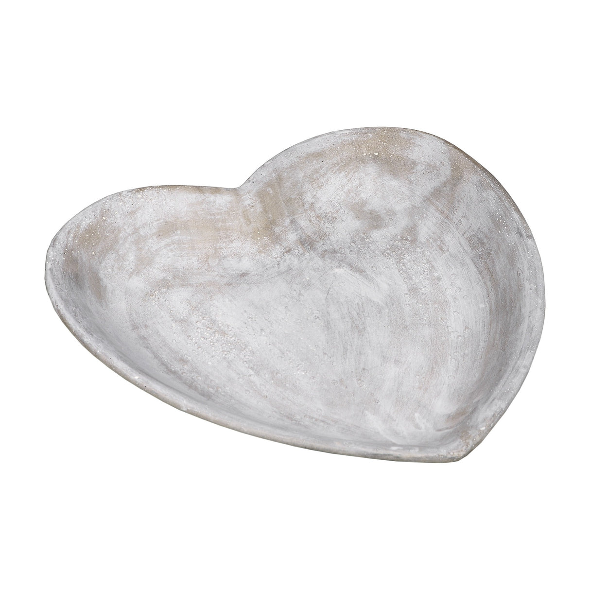 Hill Interiors Stone Heart Dish in beige, a shallow heart-shaped stone bowl with a mottled natural finish, shown on a plain white background.
