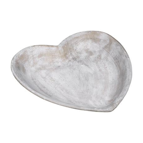 Hill Interiors Stone Heart Dish in beige, a shallow heart-shaped stone bowl with a mottled natural finish, shown on a plain white background.