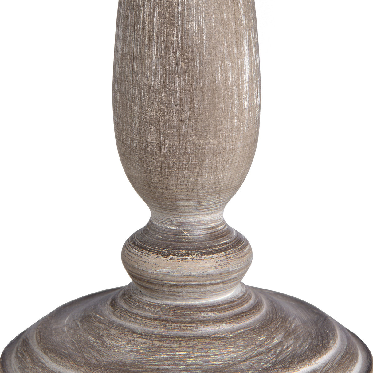Close-up of the Hill Interiors Wooden Table Lamp base in beige, showing the turned wood profile, matte finish, and subtle grain against a white background.