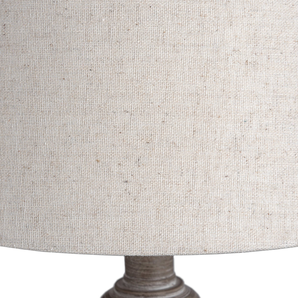 Close-up of the Hill Interiors Wooden Table Lamp in beige, showing the woven linen-look shade and turned wooden base detail.