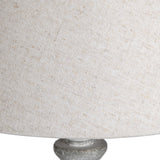 Close-up of the Hill Interiors Wooden Table Lamp in beige, showing the neutral linen-weave shade above a turned wood base.