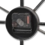 Close-up of the quartz movement housing and metal spokes on the reverse of the Hill Interiors Skeleton Heart Wall Clock in silver.