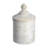 Hill Interiors large serving tray in antique white stone with domed lid and rounded finial, shown against a plain white background.