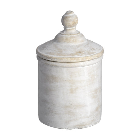 Hill Interiors large serving tray in antique white stone with domed lid and rounded finial, shown against a plain white background.