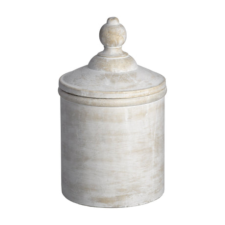 Hill Interiors Antique White Stone Serving Tray with domed lid and finial knob, distressed pale finish, shown on a plain white background.