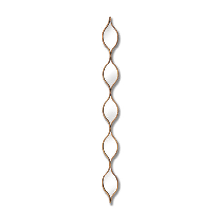 Hill Interiors Undulating Panel Wall Mirror in gold, a tall narrow design with five stacked teardrop-shaped mirrored sections in a slim gold frame.