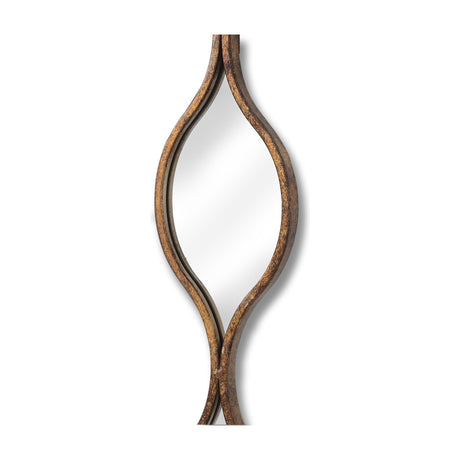Hill Interiors Undulating Panel Wall Mirror in gold, close-up of the tall curved frame with distressed metallic finish against a white background.