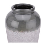 Hill Interiors Medium Ceramic Vase in glossy grey glaze over a textured white base, with a rounded shoulder and slim neck opening.