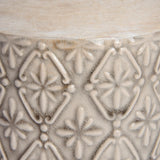 Close-up of the Hill Interiors Medium Vase in white, showing the glossy crackle-glaze finish and embossed floral diamond pattern around the body.