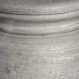 Close-up of the Hill Interiors Wooden Table Lamp in beige, showing the turned solid wood base with visible grain and a ridged banded profile.