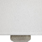 Close-up of the Hill Interiors Wooden Table Lamp in White, showing the woven linen shade and turned wood base with a soft white finish.