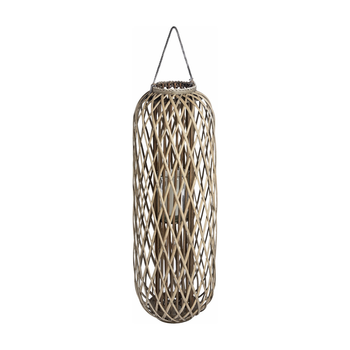 Large Standing Wicker Lantern – Brown