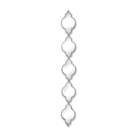 Hill Interiors Silver Quatrefoil decorative wall mirror with five vertically stacked lobed panels in a slim silver metal frame on a white background.