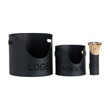 Black Finish Log and Kindling Buckets with Matchstick Holder – Black
