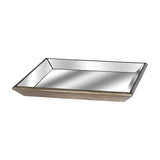 Hill Interiors Distressed Mirrored Square Tray with distressed silver mirrored glass surface and wooden trim border, shown on a plain white background.
