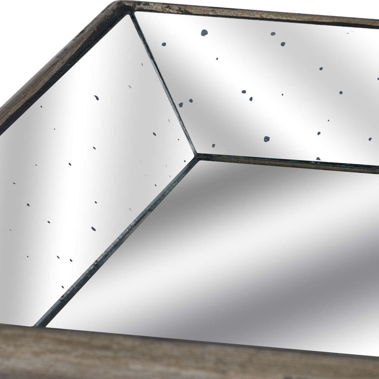 Distressed Mirrored Tray With Wooden Trim – Silver
